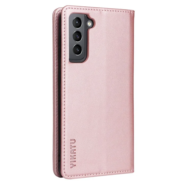 YIKATU YK- 001 for Samsung Galaxy S21 4G / 5G PU Leather Magnetic Auto-absorbed Phone Cover Wallet Stand Folio Flip Case - Rose Gold