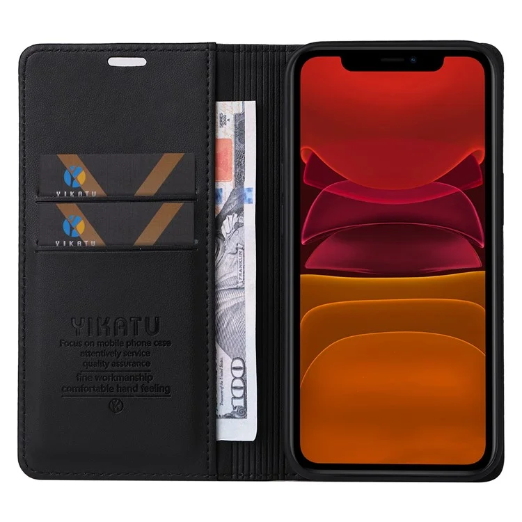 Yikatu Yk- 001 Stand Wallet Hülle Für Iphone 11 6,1 Zoll, Magnetisches Auto-schließ-pu-leder-tpu-drop-proof-folio-flip-gehäuse - Schwarz
