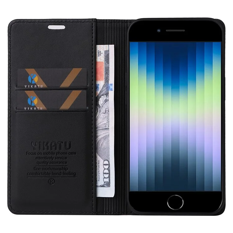 YIKATU YK- 001 für iPhone 6 / 7 / 8 4,7 Zoll / SE (2020) / (2022) Magnetische automatische Schließung Leder Geldbörse Stand Kratzer beständige Telefonabdeckung - Schwarz