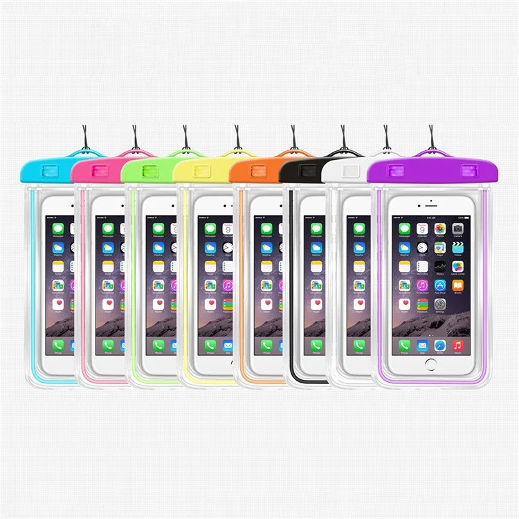 TPU Fluorescent Waterproof Bag for Under 7.2-inches Luminous Cell Phone Beach Pool Phone Dry Bag - White