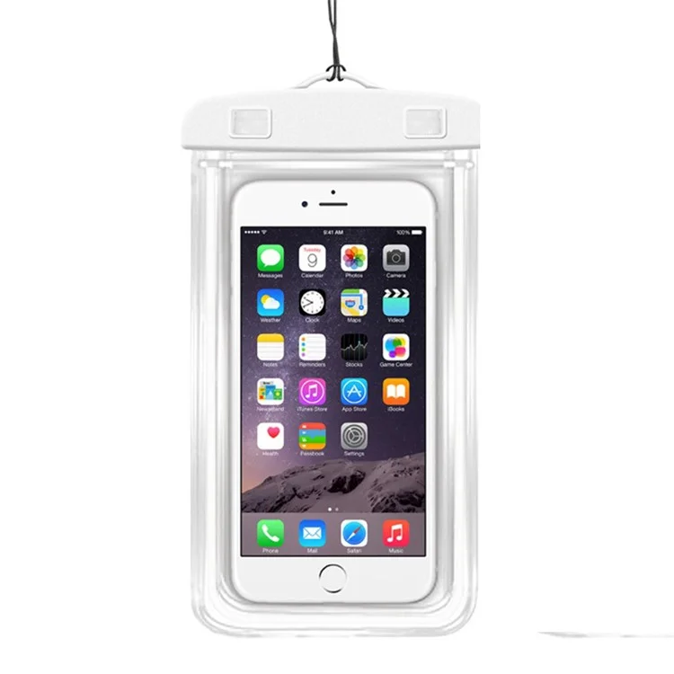 TPU Fluorescent Waterproof Bag for Under 7.2-inches Luminous Cell Phone Beach Pool Phone Dry Bag - White