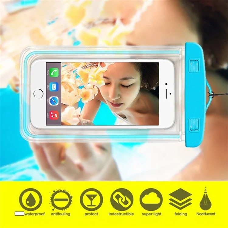 TPU Fluorescent Waterproof Bag for Under 7.2-inches Luminous Cell Phone Beach Pool Phone Dry Bag - White