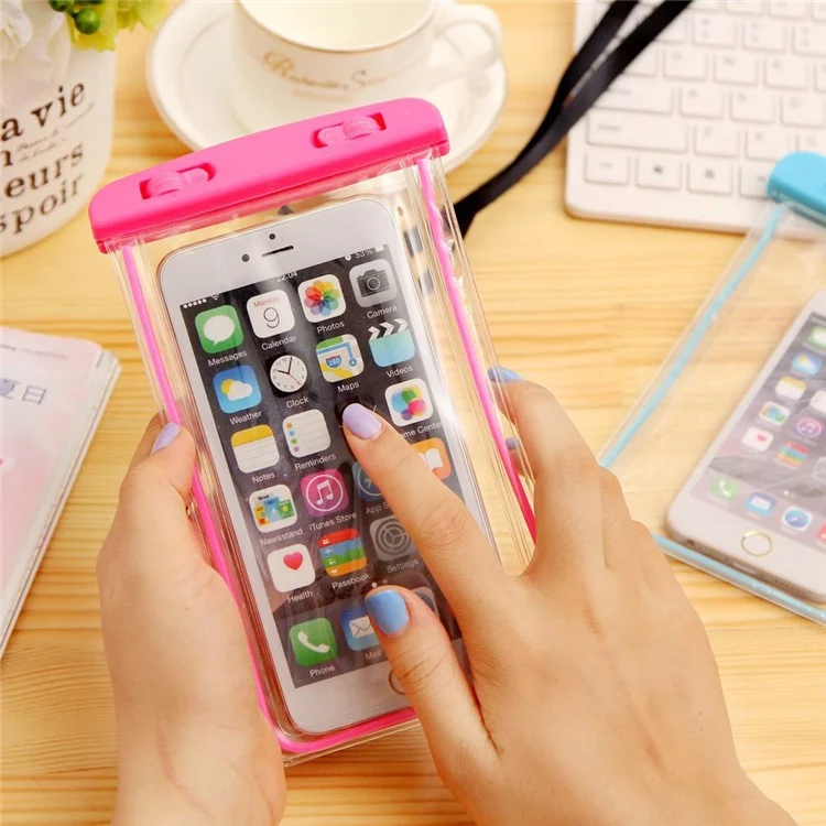Sac fluorescent étanche TPU pour téléphone cellulaire lumineux de moins de 7,2 pouces pour la plage et la piscine - Blanc