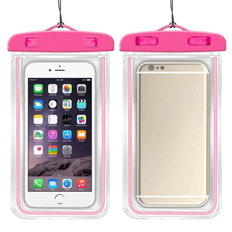 Sac étanche fluorescent en TPU pour téléphone portable de moins de 7,2 pouces - Sac sec lumineux pour plage et piscine - Rose