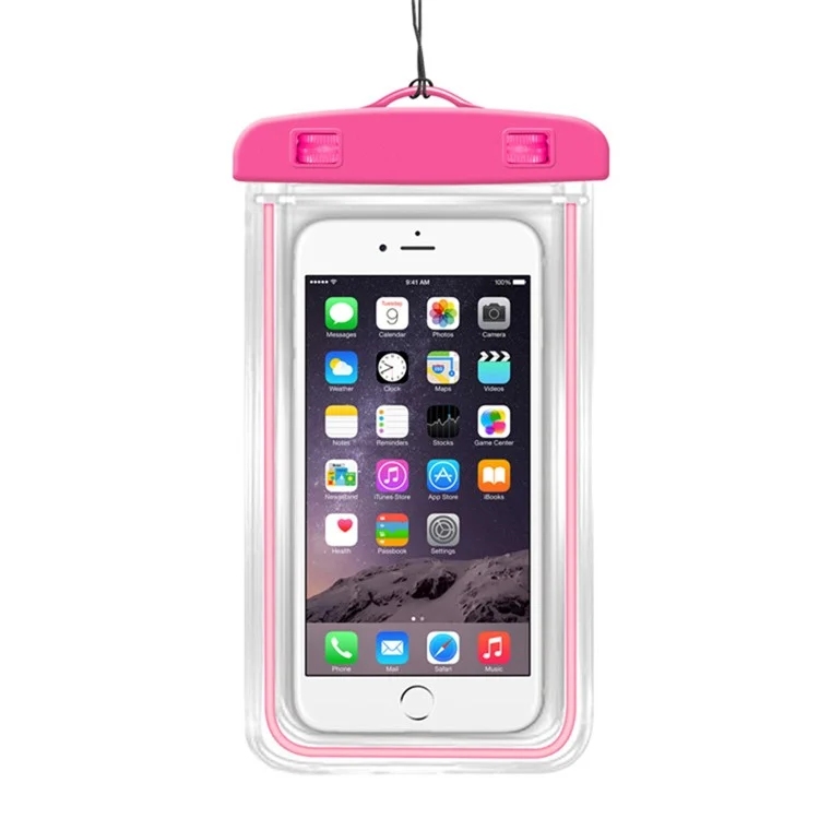 Sac étanche fluorescent en TPU pour téléphone portable de moins de 7,2 pouces - Sac sec lumineux pour plage et piscine - Rose
