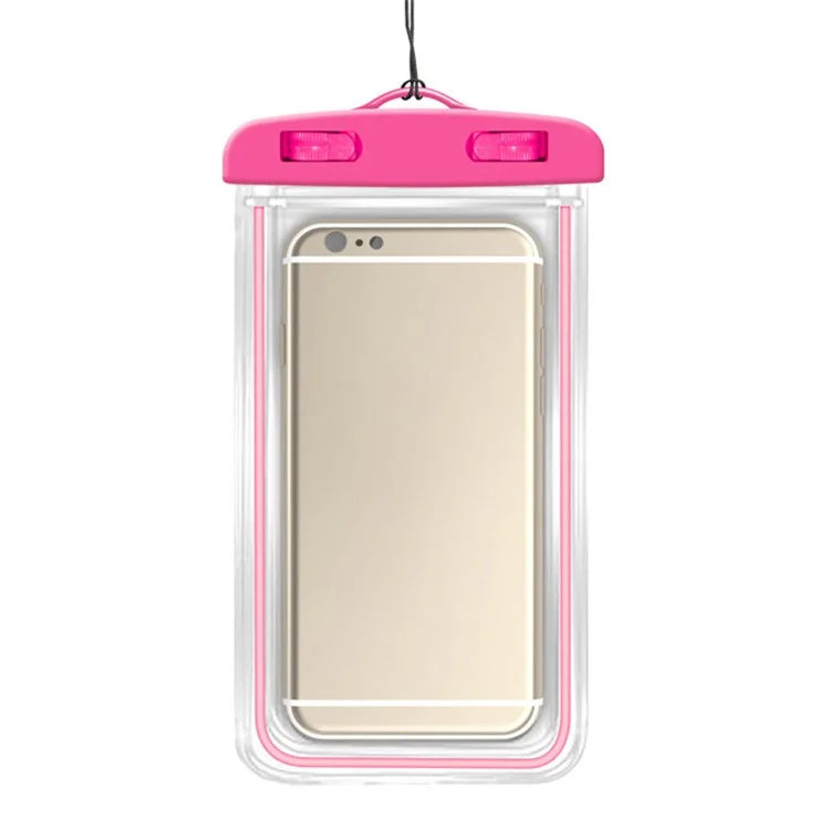Sac étanche fluorescent en TPU pour téléphone portable de moins de 7,2 pouces - Sac sec lumineux pour plage et piscine - Rose