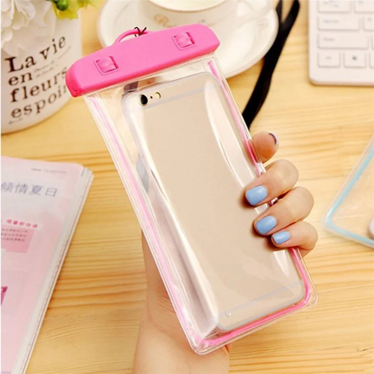 Sac étanche fluorescent en TPU pour téléphone portable de moins de 7,2 pouces - Sac sec lumineux pour plage et piscine - Rose