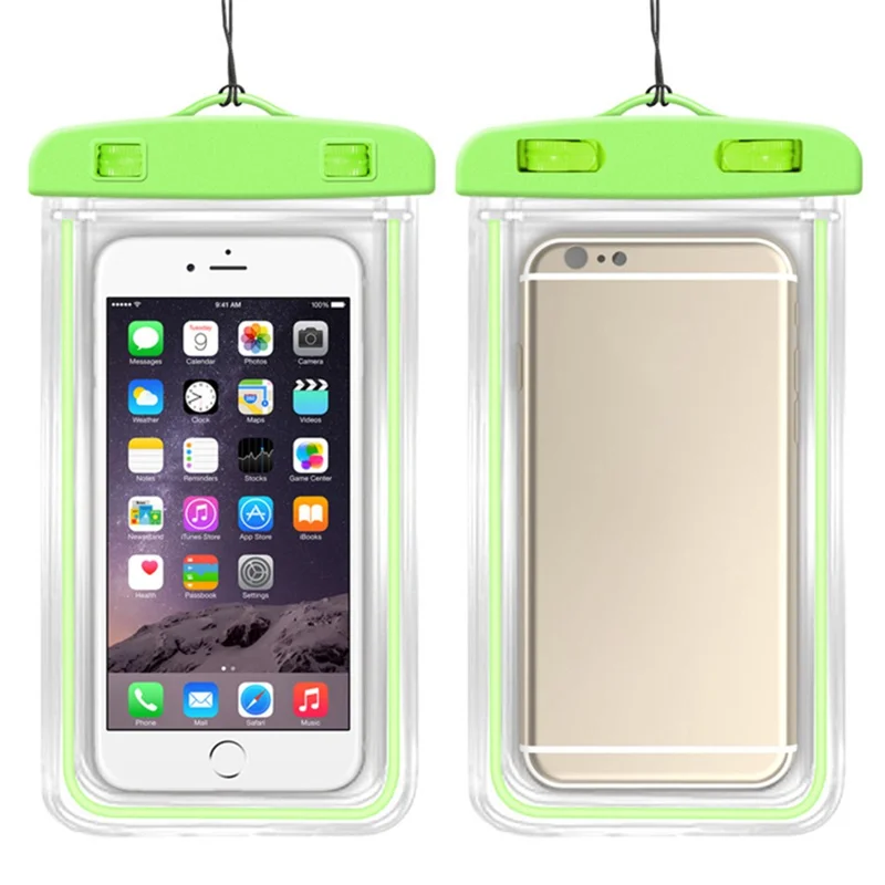 TPU Fluorescent Waterproof Bag for Under 7.2-inches Luminous Cell Phone Beach Pool Phone Dry Bag - Green