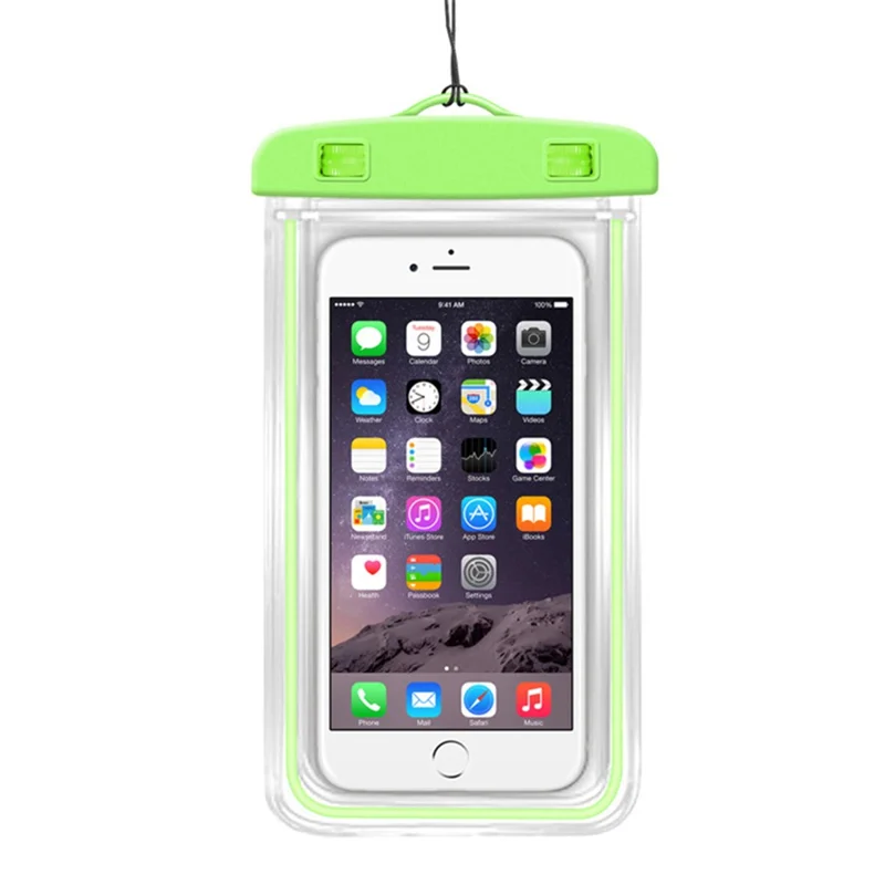 TPU Fluorescent Waterproof Bag for Under 7.2-inches Luminous Cell Phone Beach Pool Phone Dry Bag - Green