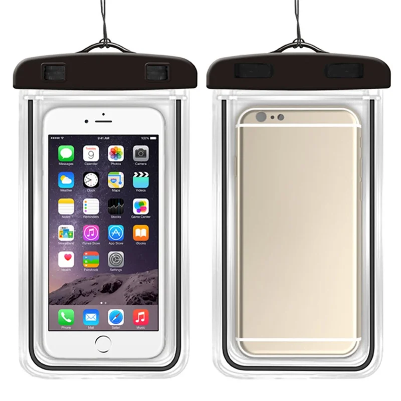 TPU Fluorescent Waterproof Bag for Under 7.2-inches Luminous Cell Phone Beach Pool Phone Dry Bag - Black