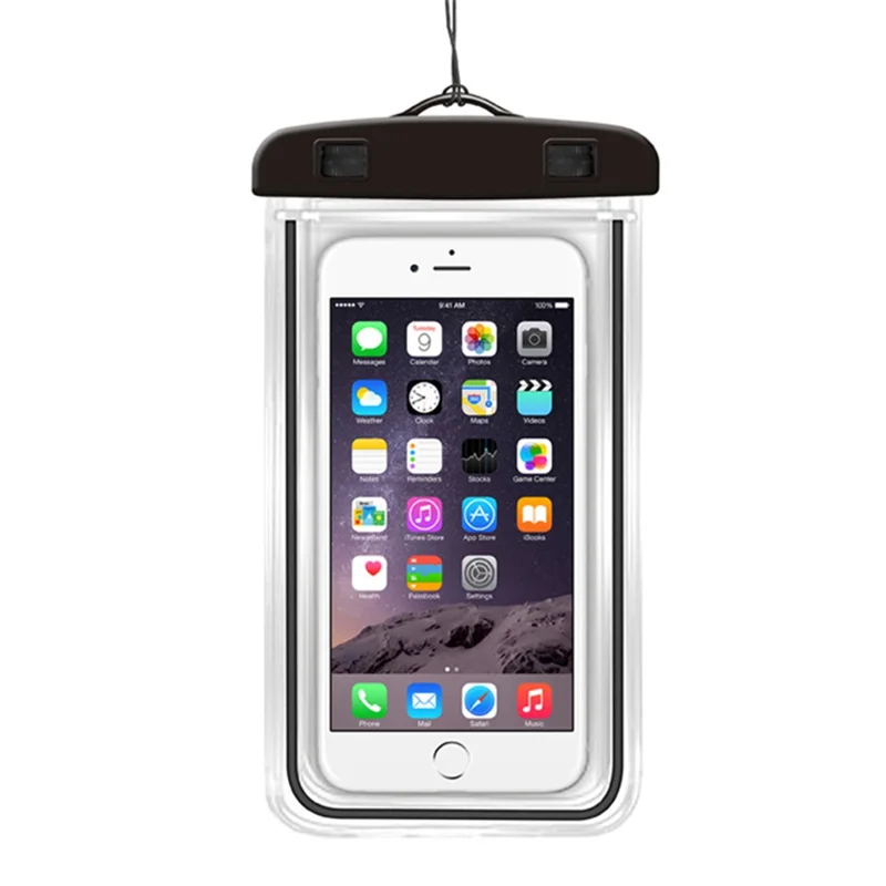 TPU Fluorescent Waterproof Bag for Under 7.2-inches Luminous Cell Phone Beach Pool Phone Dry Bag - Black