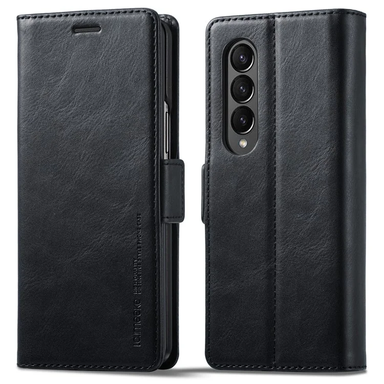LC.IMEEKE for Samsung Galaxy Z Fold3 5G RFID Blocking Phone Cover PU Leather + PC Wallet Stand Double Magnetic Clasps Phone Shell - Black
