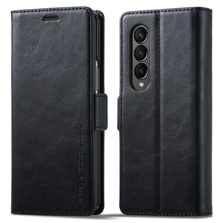 Lc. Imeeke Para Samsung Galaxy Z Fold4 5G Case de Billetera de Teléfono a Prueba de Caída RFID Bloqueo de Bloqueo Doble Magnetic Magnetic PU Leather + PC Phone Cover - Negro