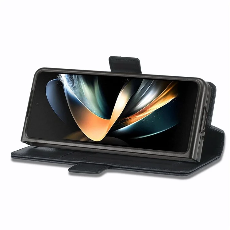 Lc. Imeeke Para Samsung Galaxy Z Fold4 5G Case de Billetera de Teléfono a Prueba de Caída RFID Bloqueo de Bloqueo Doble Magnetic Magnetic PU Leather + PC Phone Cover - Negro