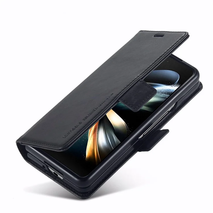 Lc. Imeeke Para Samsung Galaxy Z Fold4 5G Case de Billetera de Teléfono a Prueba de Caída RFID Bloqueo de Bloqueo Doble Magnetic Magnetic PU Leather + PC Phone Cover - Negro