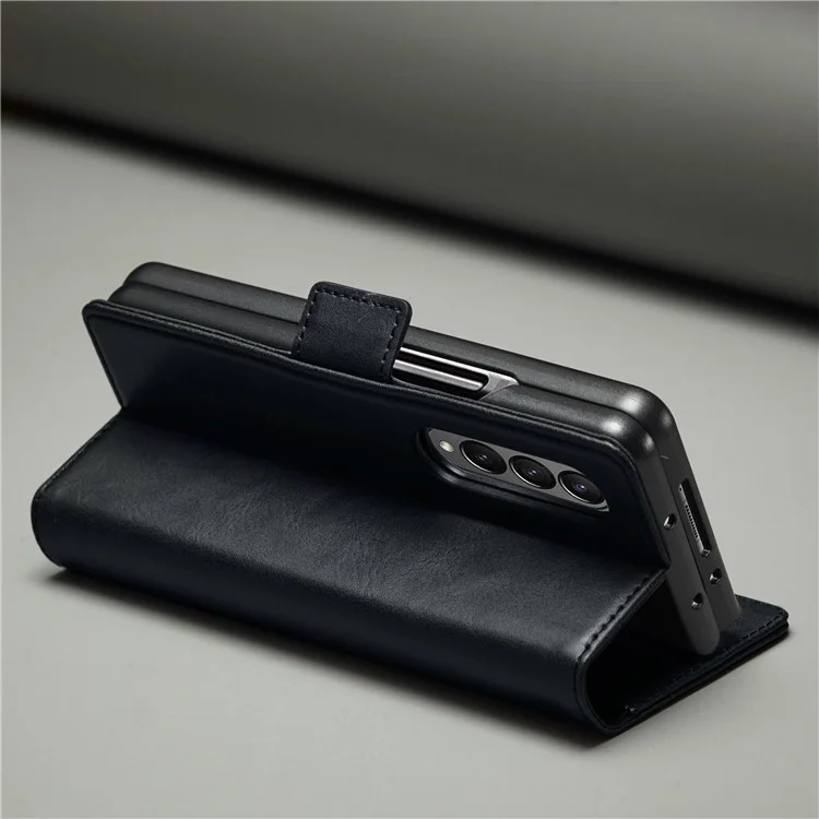 Lc. Imeeke Para Samsung Galaxy Z Fold4 5G Case de Billetera de Teléfono a Prueba de Caída RFID Bloqueo de Bloqueo Doble Magnetic Magnetic PU Leather + PC Phone Cover - Negro