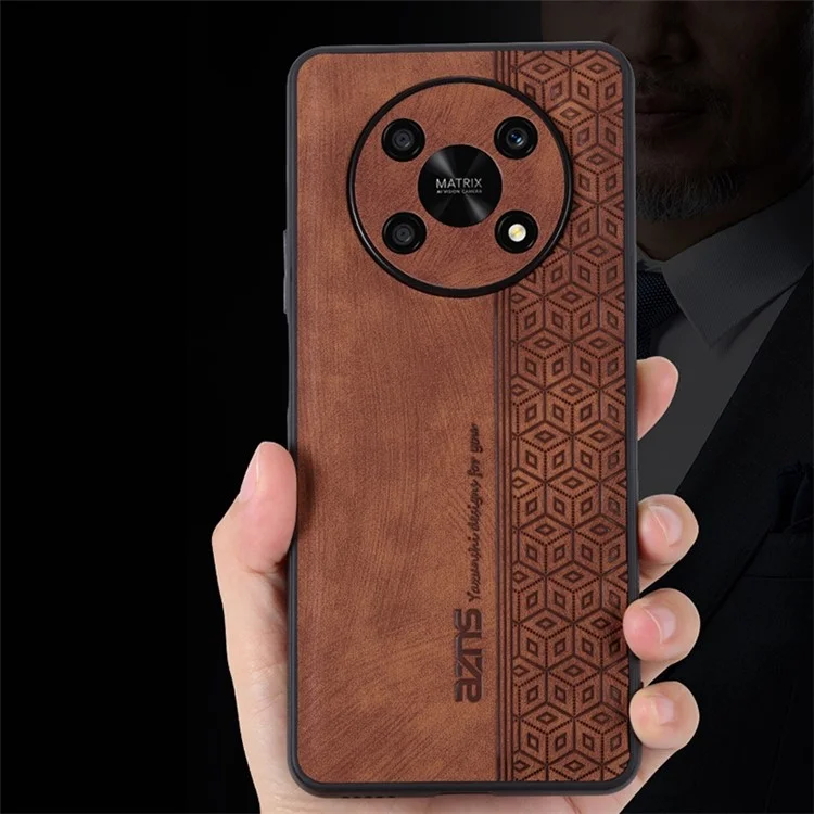 Azns For Honor X9 5g / X30 5G / Magic4 Lite 5G Защитный Корпус Против Обстановки PU Кожаная Покрытие TPU Phone Cople - Коричневый