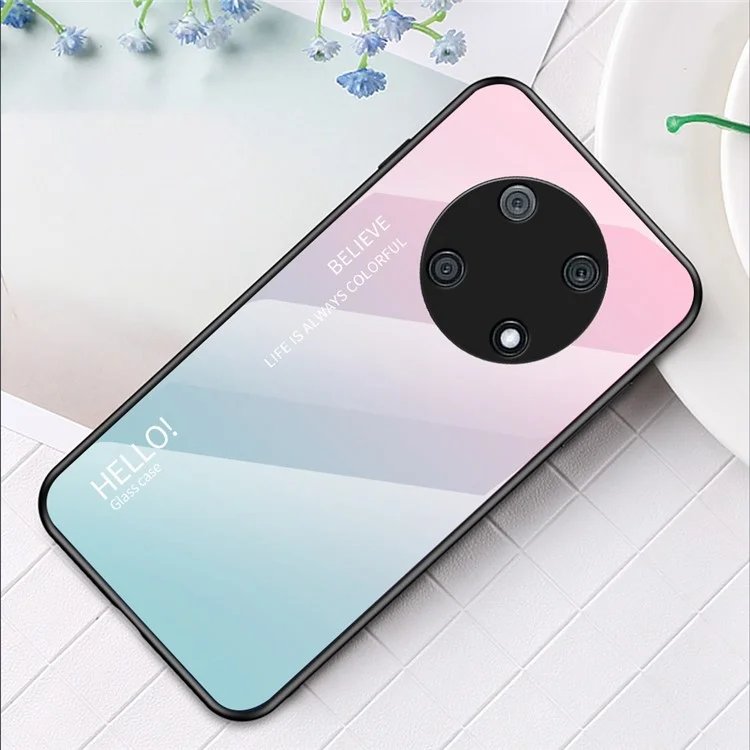 Para Huawei Disfruta 50 Pro 4G / Nova Y90 4G Case Delgado Gradiente Color Anti-Drop Telep Vsor Templado + PC + TPU Caso de Protección - Rosado / Azul