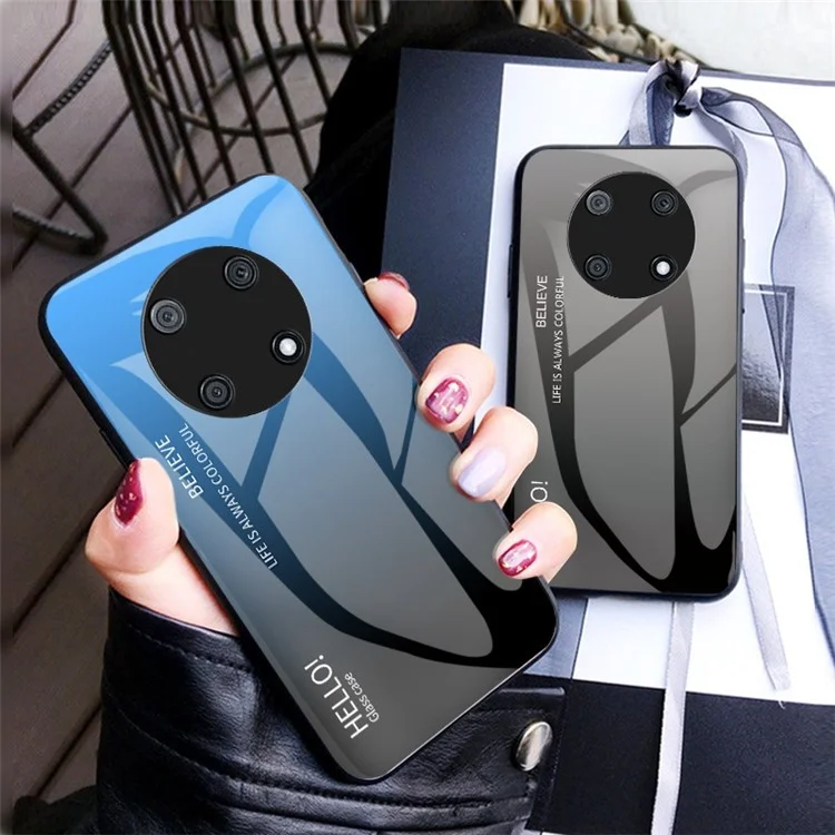 Para Huawei Disfruta 50 Pro 4G / Nova Y90 4G Case Delgado Gradiente Color Anti-Drop Telep Vsor Templado + PC + TPU Caso de Protección - Rosado / Azul
