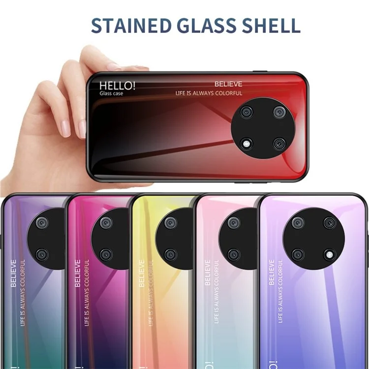 For Huawei Enjoy 50 Pro 4G / nova Y90 4G Slim Case Gradient Color Anti-Drop Phone Cover Tempered Glass + PC + TPU Protective Case - Pink  /  Purple