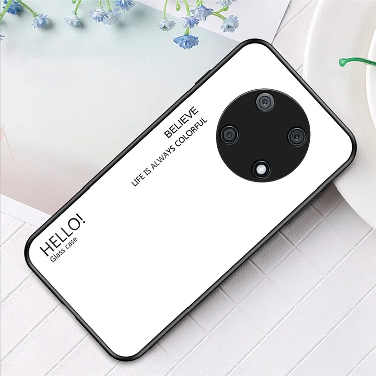 For Huawei Enjoy 50 Pro 4G / nova Y90 4G Slim Case Gradient Color Anti-Drop Phone Cover Tempered Glass + PC + TPU Protective Case - White