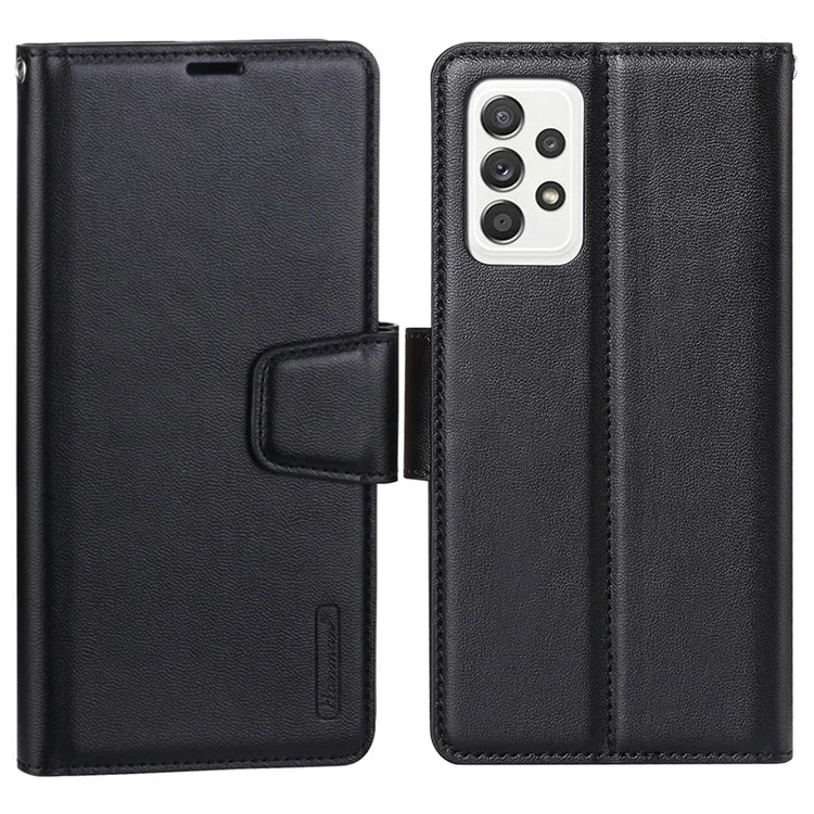 Serie de Hanman Mill Para Samsung Galaxy A13 4G PU Leather Folio Folio Folio Case Tpu Tpu Soporte Interno Interno Cubierta Magnética - Negro