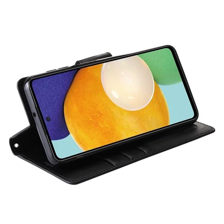 HANMAN Mill Series for Samsung Galaxy A13 4G PU Leather Flip Folio Wallet Case Shockproof TPU Inner Shell Stand Magnetic Cover - Black