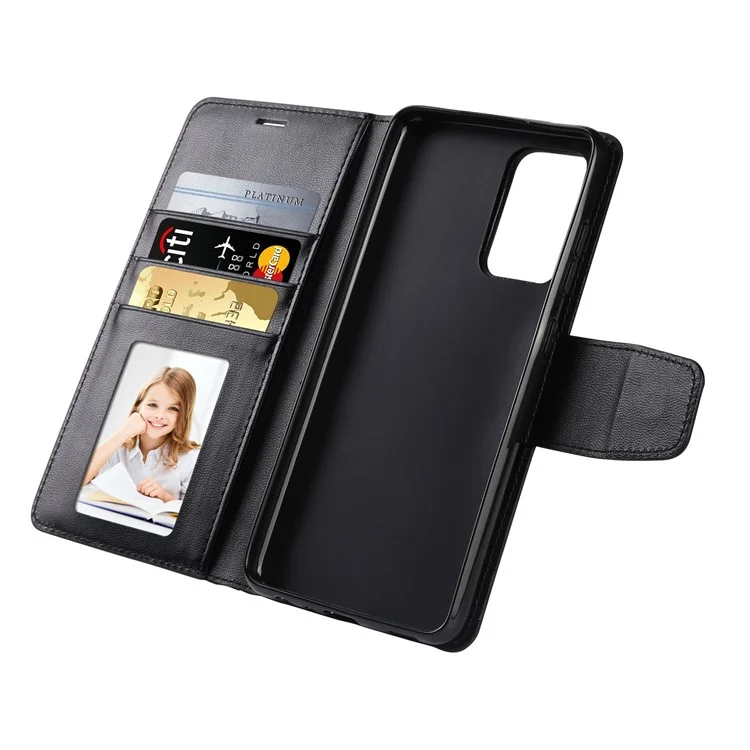HANMAN Mill Series for Samsung Galaxy A13 4G PU Leather Flip Folio Wallet Case Shockproof TPU Inner Shell Stand Magnetic Cover - Black