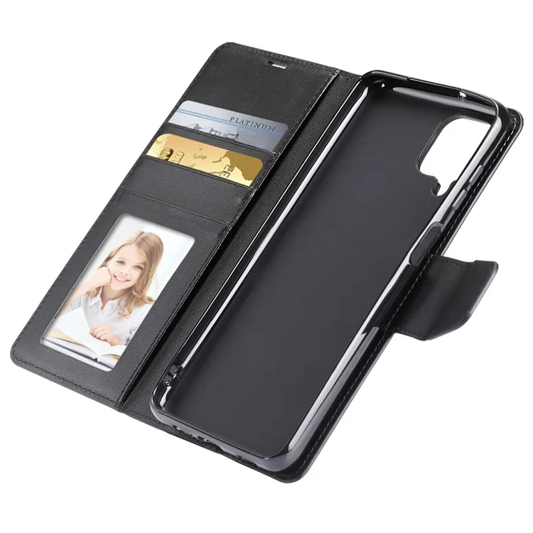 HANMAN Mill Series for Samsung Galaxy A12 PU Leather Wallet Flip Cover Magnetic Closure Stand Folio Phone Case - Black