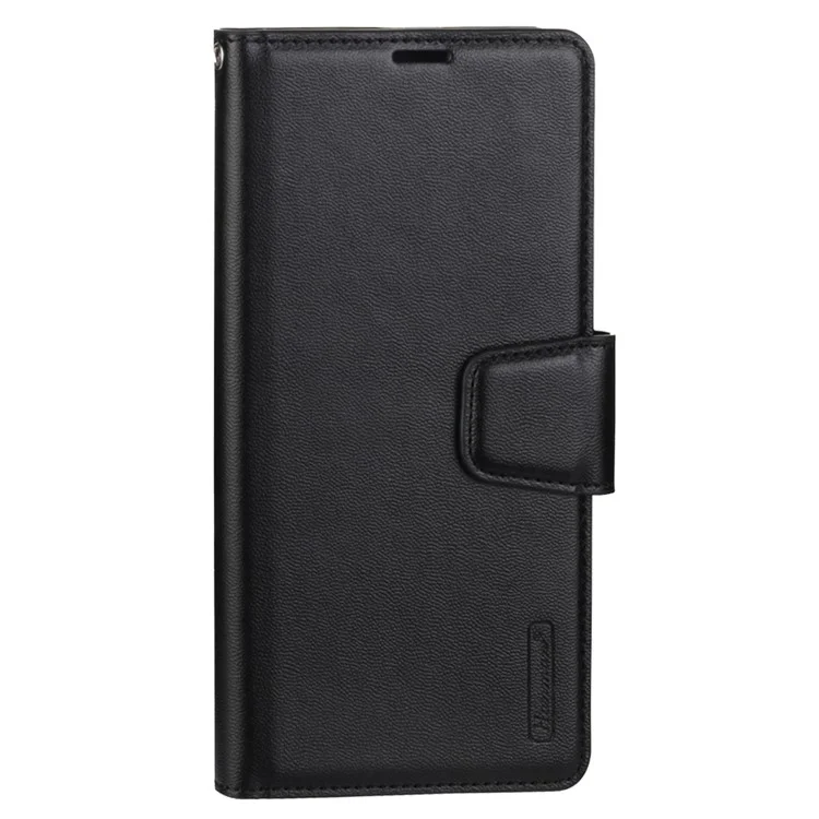 HANMAN Mill Series for Samsung Galaxy A12 PU Leather Wallet Flip Cover Magnetic Closure Stand Folio Phone Case - Black