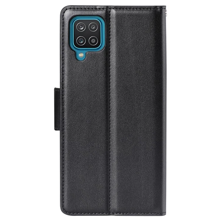 HANMAN Mill Series for Samsung Galaxy A12 PU Leather Wallet Flip Cover Magnetic Closure Stand Folio Phone Case - Black