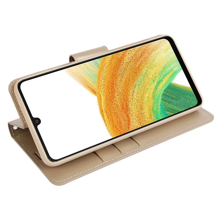 HANMAN Mill Series for Samsung Galaxy A33 5G Soft PU Leather Wallet Phone Case Flip Folio Protective Stand Magnetic Cover - Gold