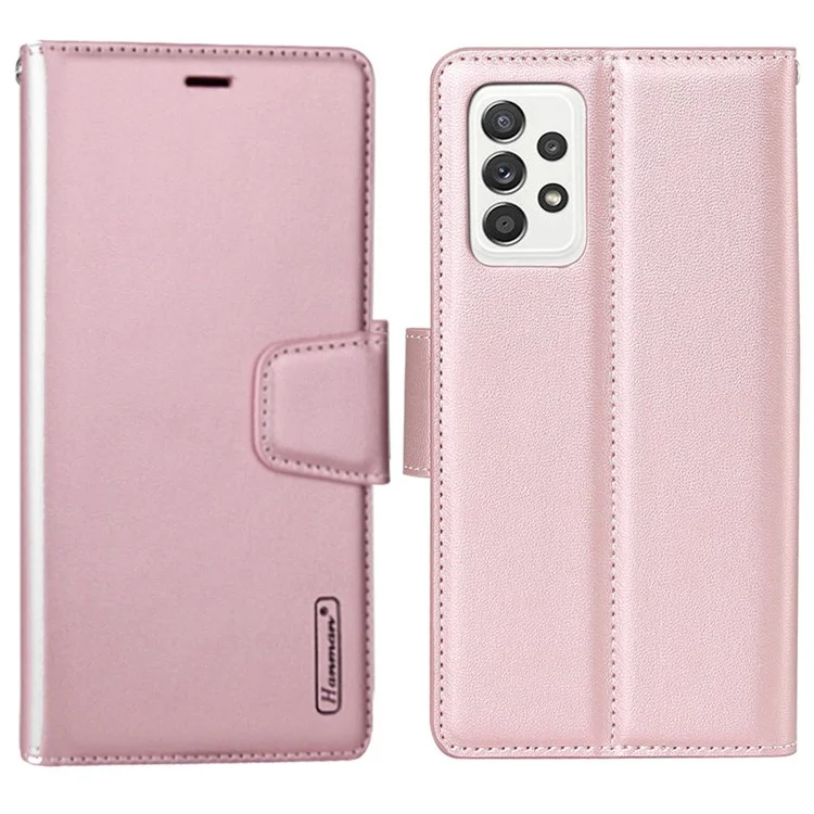HANMAN Mill Series para Samsung Galaxy A52 4G / 5G / A52s 5G Funda Billetera de Piel de Imitación con Soporte, Cierre Magnético y Protección Antichoque - Oro Rosa