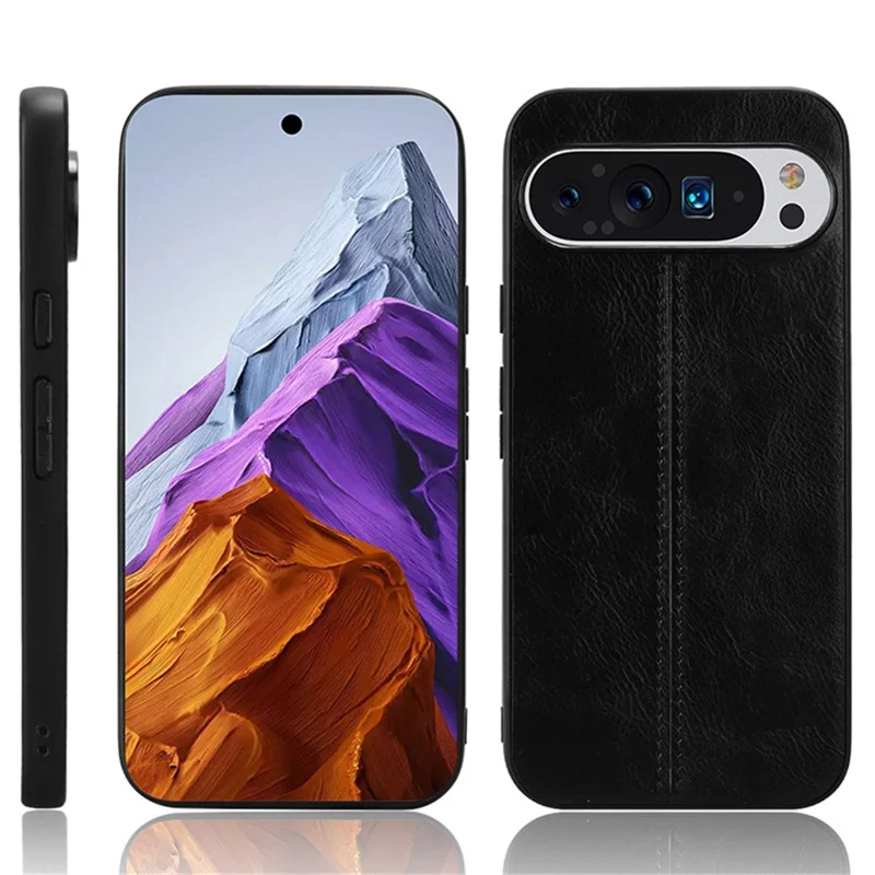 Per Google Pixel 9 / Pixel 9 Pro Case Cowhide Texture Leather+TPU+PC Hybrid Phone Cover - Nero