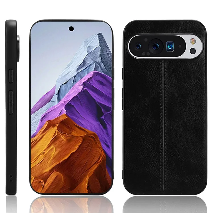 Чехол для Google Pixel 9 Pro XL, кожа + TPU + ПК, чехол с линией строчки - черный