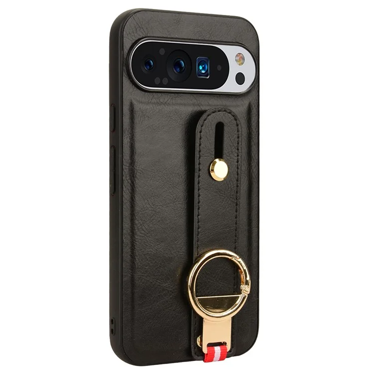Für Google Pixel 9 Pro XL Hülle Armband Ständer Leder+PC+TPU Handyhülle Flaschenöffner - Schwarz