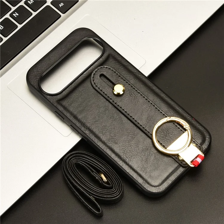 Für Google Pixel 9 Pro XL Hülle Armband Ständer Leder+PC+TPU Handyhülle Flaschenöffner - Schwarz