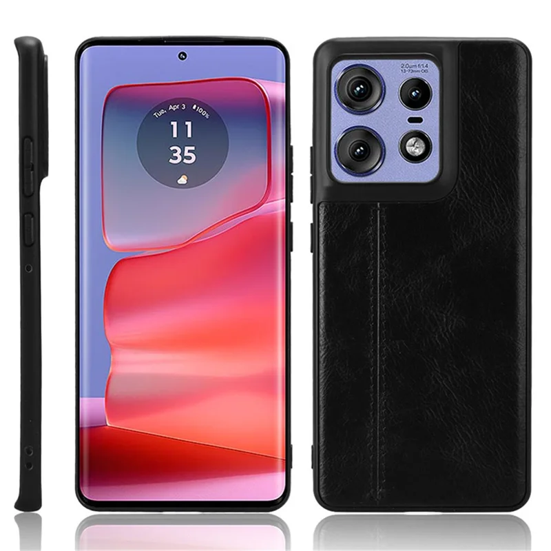 Til Motorola Edge 50 Pro 5G Case Kuemønster Læder+TPU+PC Telefonbeskytning - Sort