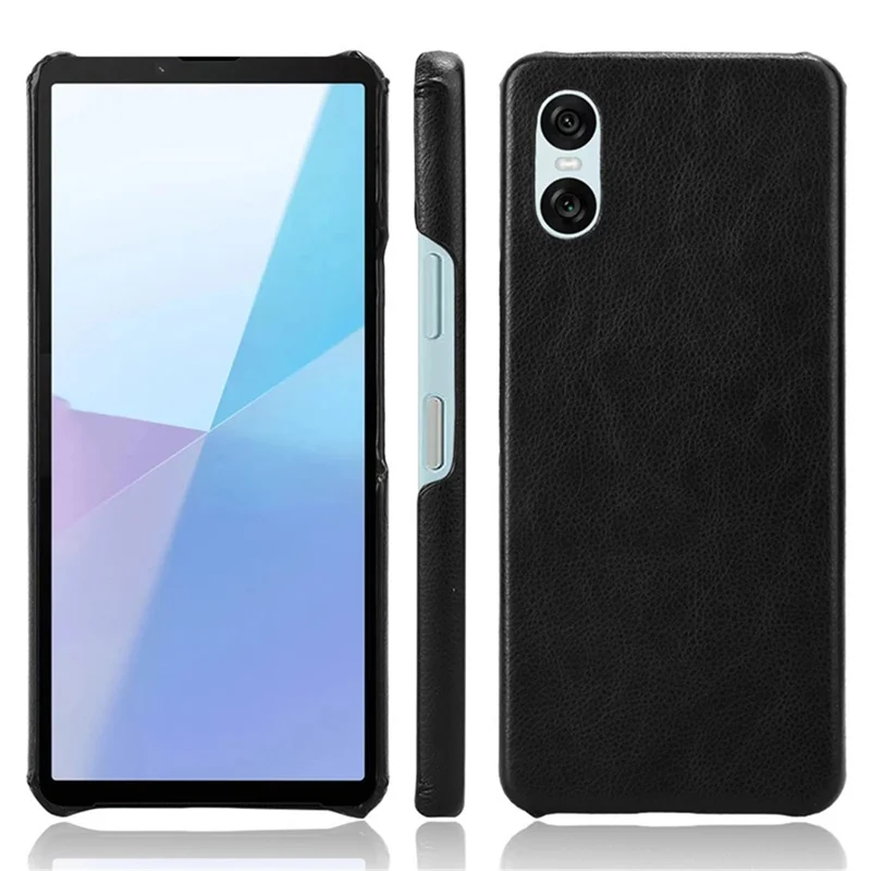 Per Sony Xperia 10 VI Case Litchi Texture PU Leather Coated PC Phone Cover - Nero
