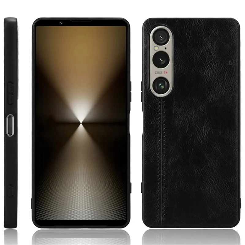 Per Sony Xperia 1 VI Case Slim Leather+TPU+PC Stitching Line Phone Cover - Nero