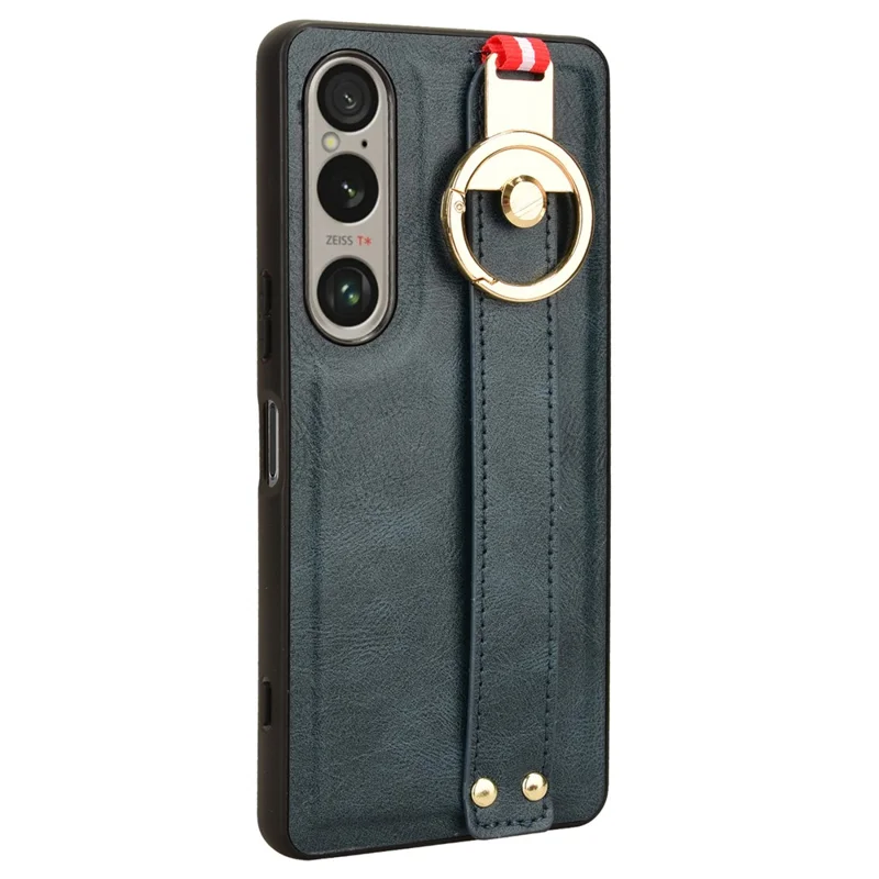 Para el caso del Sony Xperia 1 VI Pulsera Bucle de dedo Cubierta de teléfono de PC+TPU con revestimiento de cuero - Azul