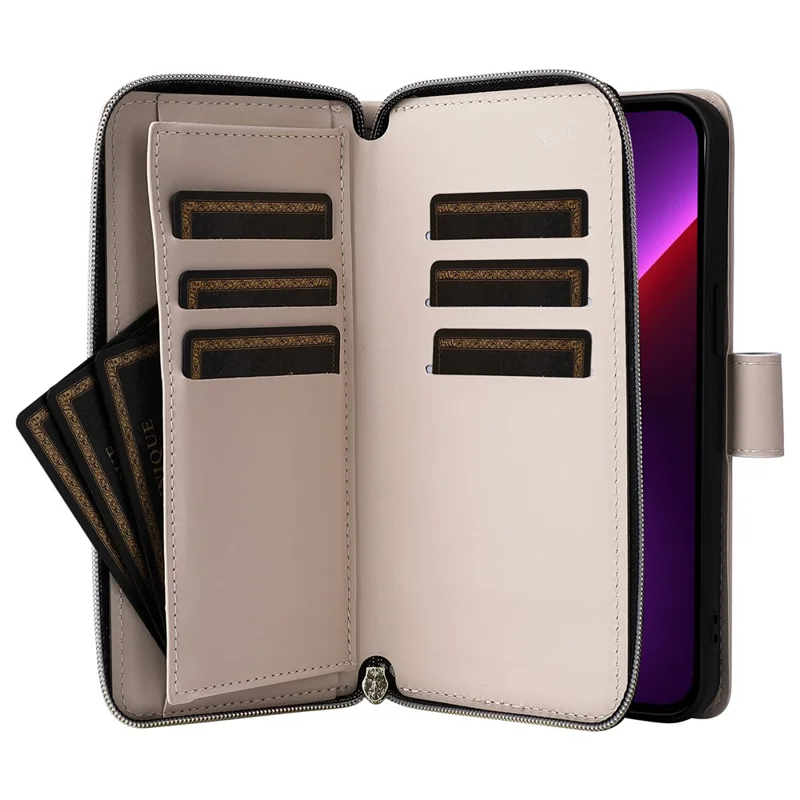 For iPhone 13 Pro Case Wallet PU Leather Rhombus Stand Anti-Fall Phone Cover - Beige