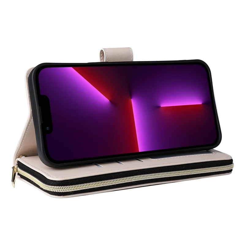 For iPhone 13 Pro Case Wallet PU Leather Rhombus Stand Anti-Fall Phone Cover - Beige