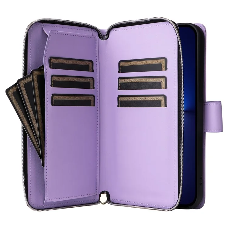 Funda para iPhone 13 Pro Max Caso de Cuero de PU Rombo Soporte Anti-Caída Cartera Funda de Teléfono - Púrpura