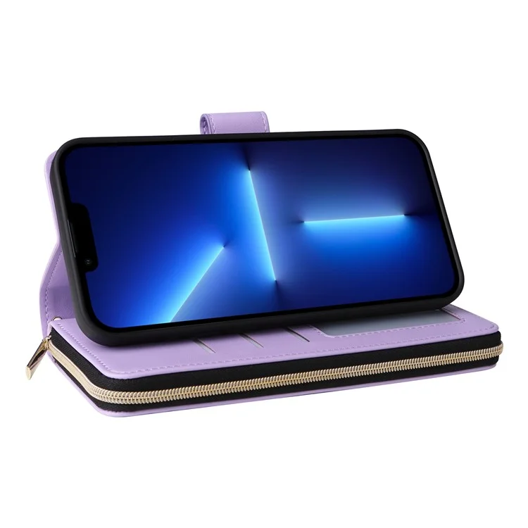 Funda para iPhone 13 Pro Max Caso de Cuero de PU Rombo Soporte Anti-Caída Cartera Funda de Teléfono - Púrpura