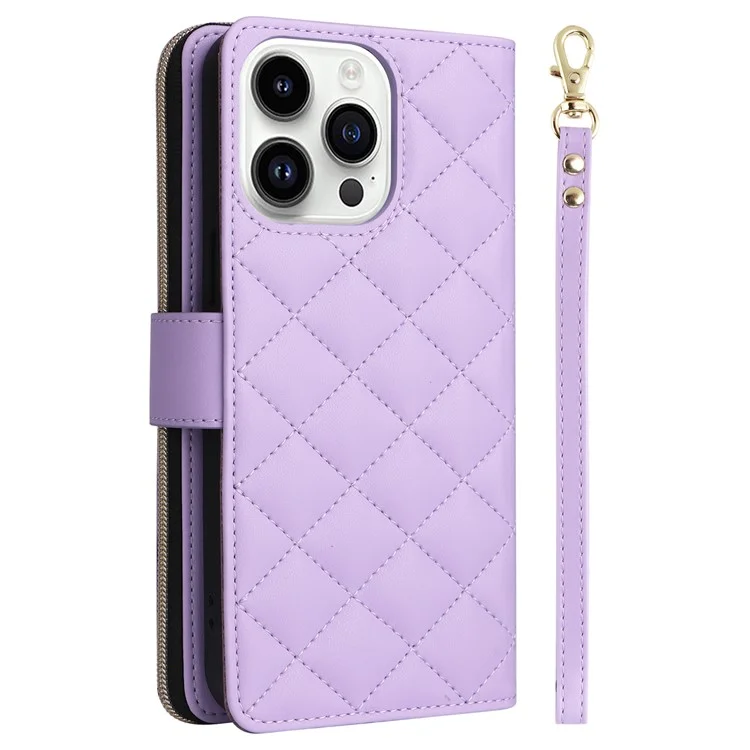 For iPhone 14 Pro Wallet Case PU Leather Rhombus Stand Phone Cover Mobile Accessories Wholesale - Purple