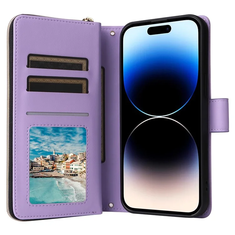 For iPhone 14 Pro Wallet Case PU Leather Rhombus Stand Phone Cover Mobile Accessories Wholesale - Purple