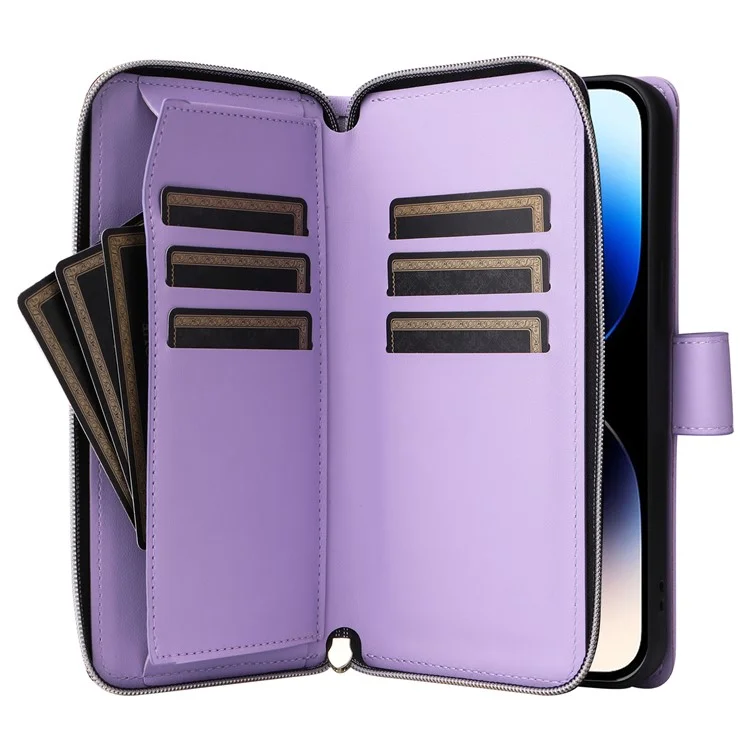 For iPhone 14 Pro Wallet Case PU Leather Rhombus Stand Phone Cover Mobile Accessories Wholesale - Purple
