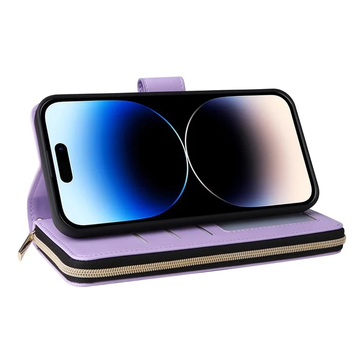 For iPhone 14 Pro Wallet Case PU Leather Rhombus Stand Phone Cover Mobile Accessories Wholesale - Purple