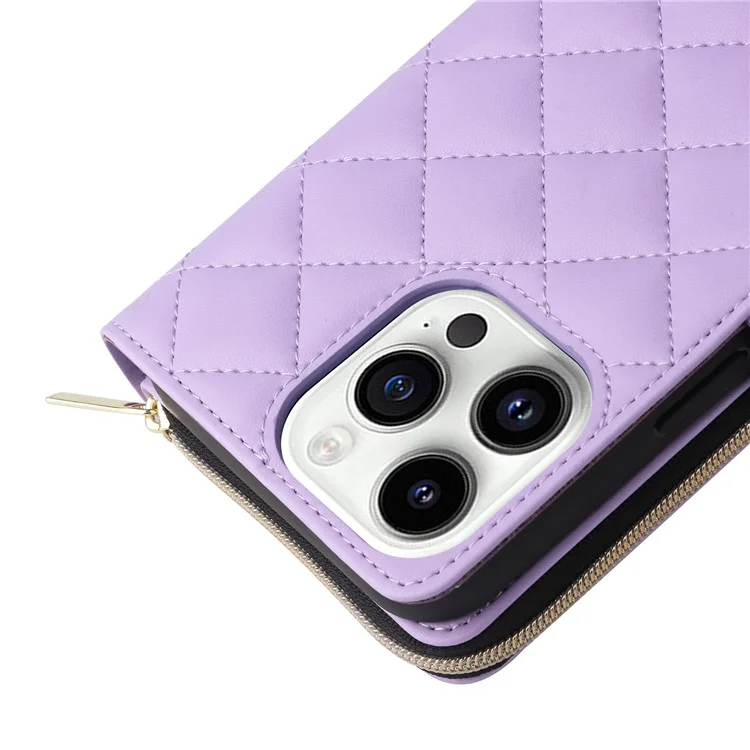 For iPhone 14 Pro Wallet Case PU Leather Rhombus Stand Phone Cover Mobile Accessories Wholesale - Purple